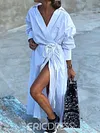 Solid Color Long Sleeve Bandage Shirt Maxi Dress