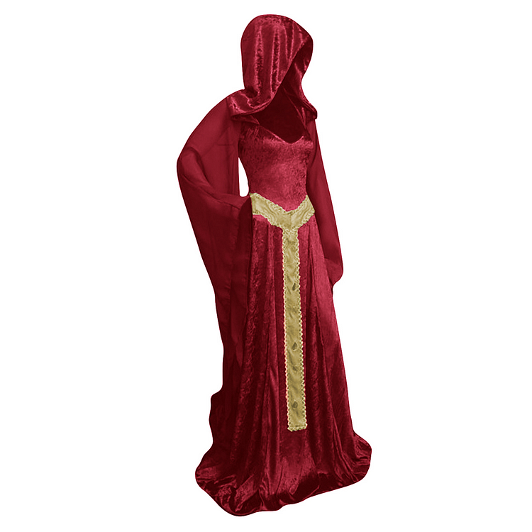 Medieval Victorian Dress Vintage Witch Halloween Renaissance Costumes Velvet Vampire Hooded Gothic Cosplay Gown