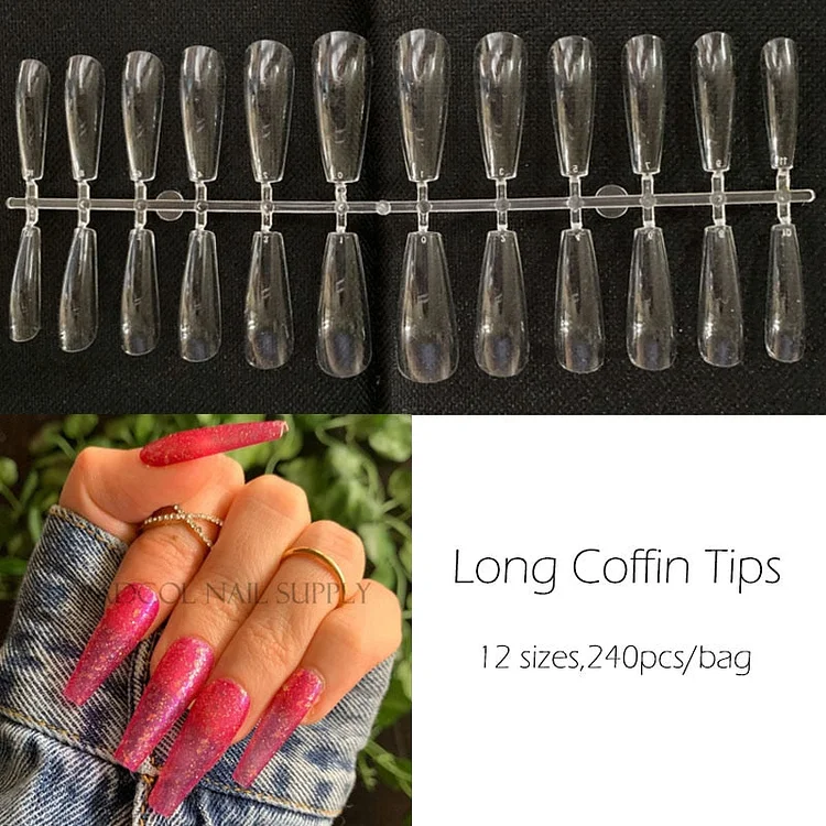 240pcs Extra Long Coffin False Nail Tips Acrylic Full Coverage Fake Nails Tips UV Gel Quick Building Extension System Manicure
