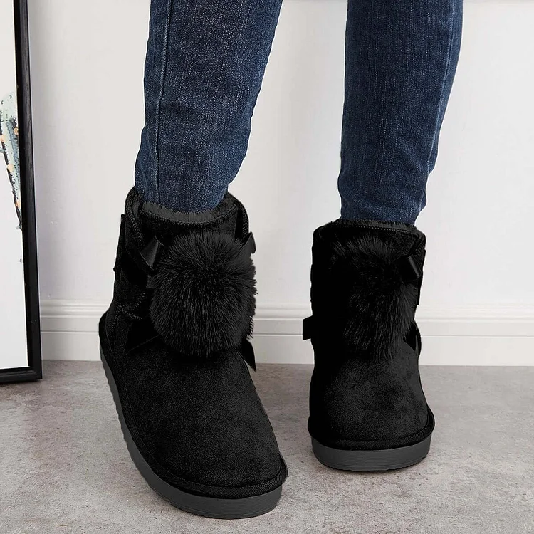 Warm Faux Fur Ankle Snow Boots Pompom Winter Booties