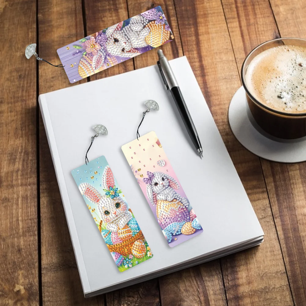 5D DIY 3Pcs Easter Rabbit Special Shape Diamond Painting Bookmark Making Kit