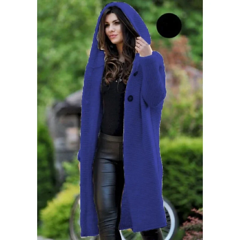 Uveng Uveng Fashion Autumn And Winter Knit With Hat Cardigan A Row Of Buttons Long Coat Trench Coat Women's Sweater Women's Clothing