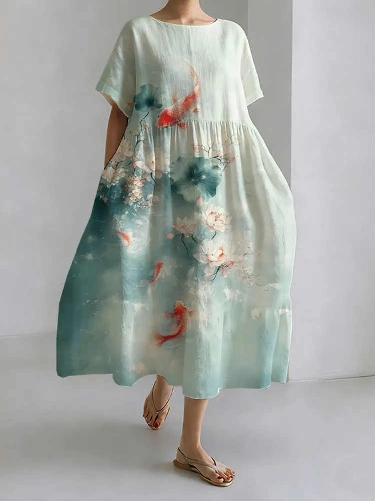 Japanese Style Pond Moonlight Round Neck Leisure Dress