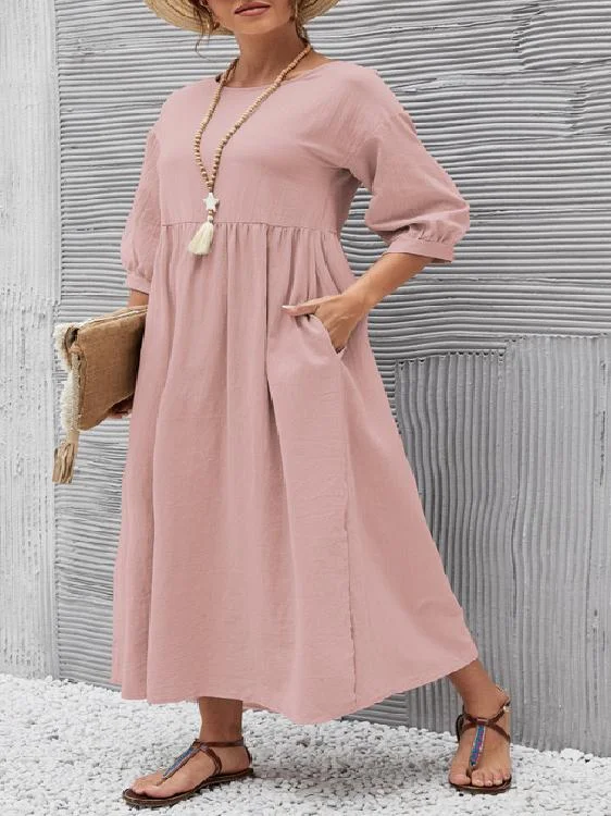 Women 3/4 Sleeve Scoop Neck Maxi Dress