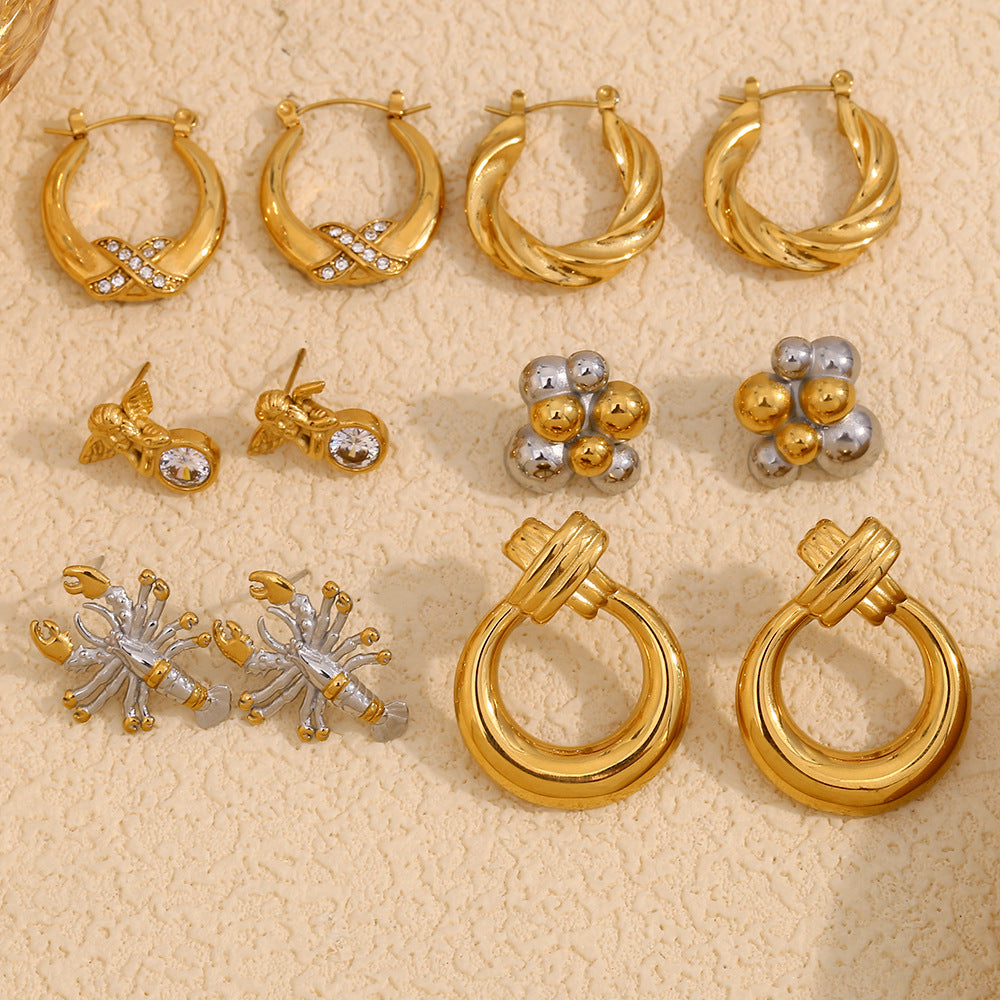 Fashionable Niche Geometric Lobster Hoop Grape Earrings Stainless Steel 18K Gold Plated Angel Earrings
