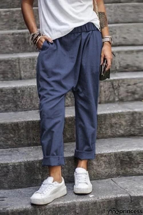 Pockets Elastic Loose Pants