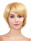 Fluffy Blond Straight Hair Oblique Bangs Short Hair Wig