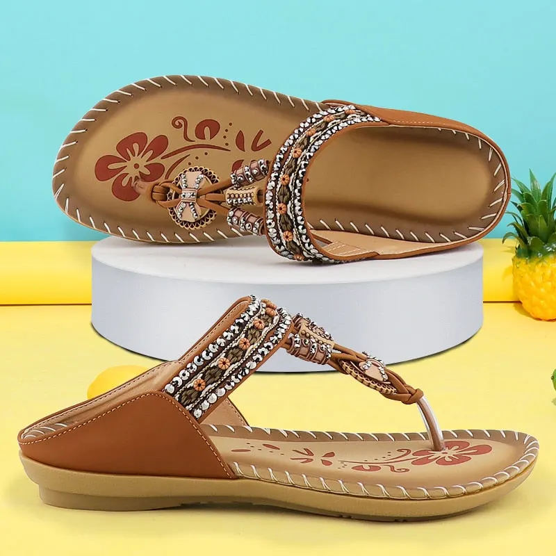 Summer Women's Sandals Resorts Print Soft Designer Slides Bohemian Female Flip Flops Walking Sandals Ladies Plus Size 41-43