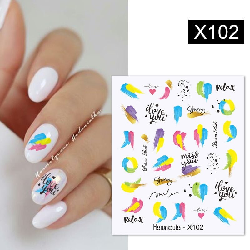 1PC Colorful Letter Nail Water Decals Colorful Flower Leaf Water Transfer Sliders Nail Stickers For Nails Manicures Nail Wraps