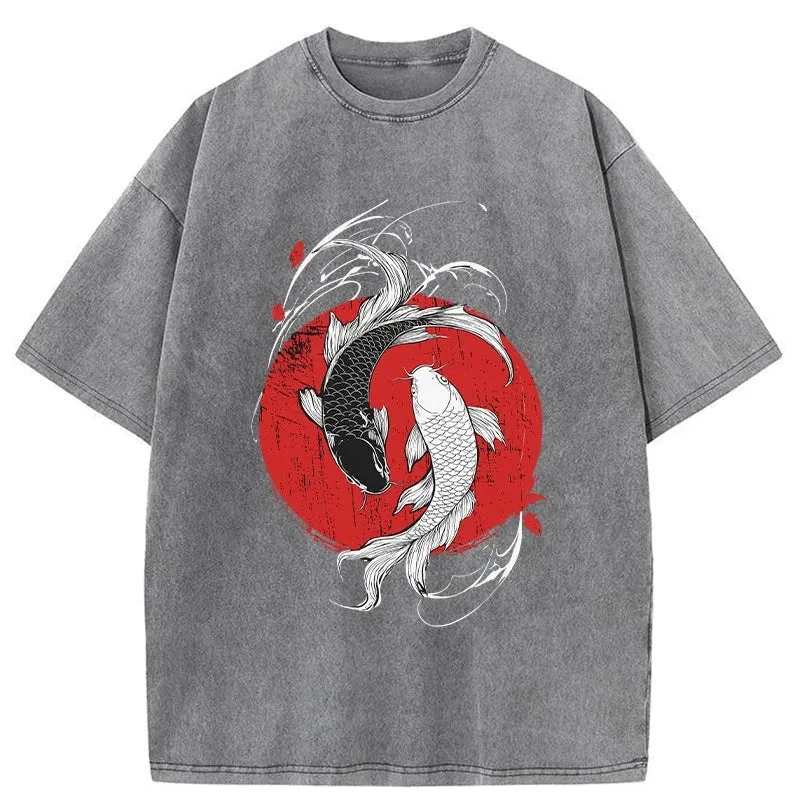Japanese Yin Yang Koi Washed T-shirt artswardrobe