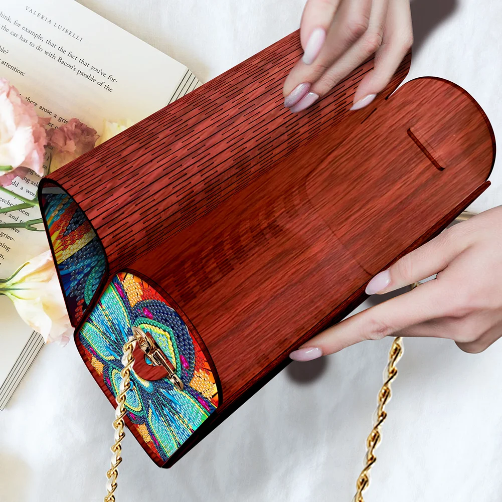 DIY Mandala Diamond Art Wooden Coin Pouch with Chain 5D Diamond Painting Purse