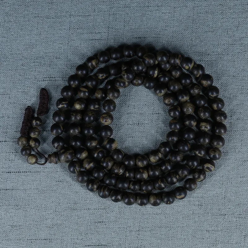 Brunei Soft Silk Agarwood 6mm 8mm 108 Beads Black Oil Agarwood Sinking Old Material Agarwood Mala Bracelet Necklace