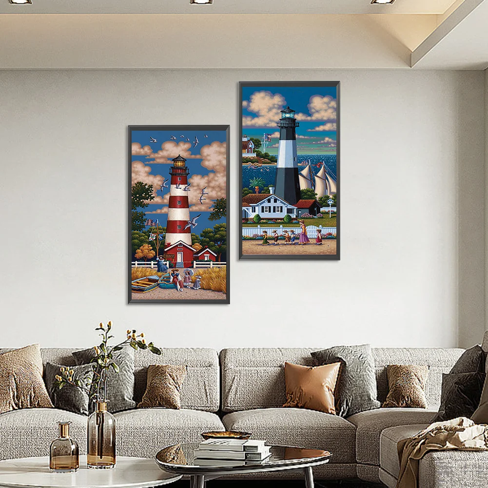 2pcs/Set Diamond Painting - Full Round Drill - Lighthouse(Canvas|30*60cm)