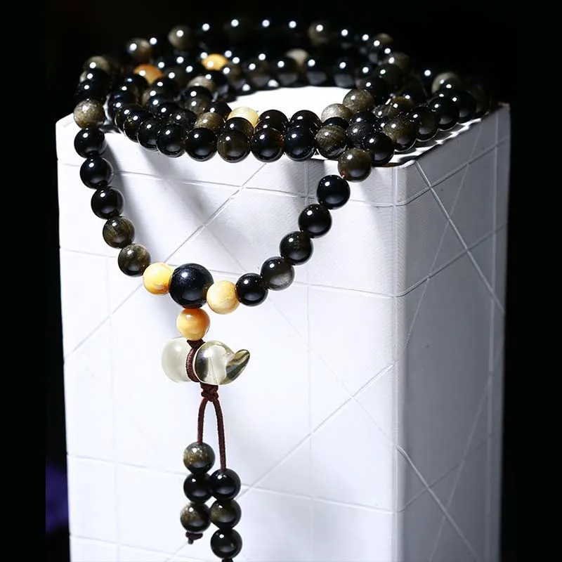 Natural Ice Obsidian Tiger Eye Gourd Bracelet Necklace Mala