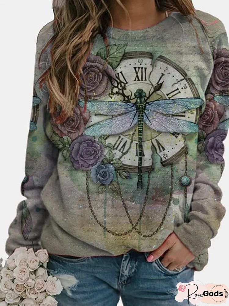 Butterfly Floral Print Long Sleeve Sweatshirts