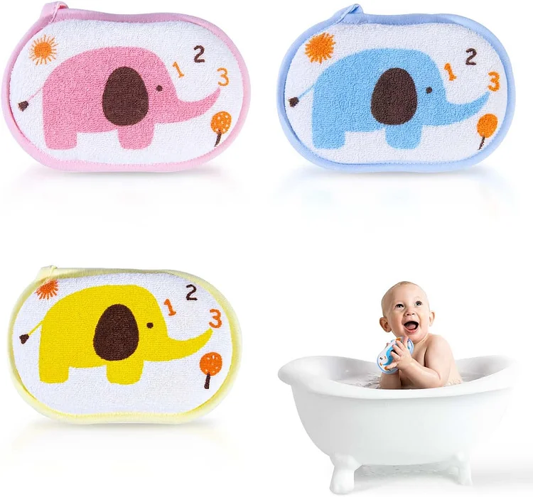 OBTANIM Baby Bath Sponge Soft Foam Scrubber Natural Sponge for Bathing, Shower Scrubber Body Sponge for Kids/Babies/Men/Women, Set of 3