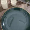 10 Pack | 10" Glossy Hunter Emerald Green Round Plastic Dinner Plates With Gold Rim, Disposable Party Plates