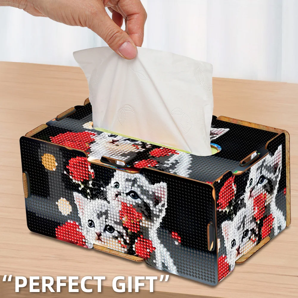Diamond Painting Tissue Box Kits Decorative Rhinestone Craft Kit (Rose Kitten)