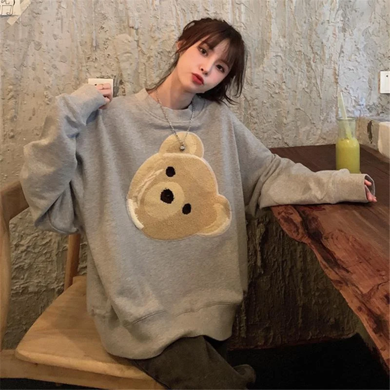 Round Neck Long Sleeve Print Sweatshirt Korean Fashion Loose Harajuku Sweetheart Hoodie Clothes For Women 2020 Fall Kawaii Tops