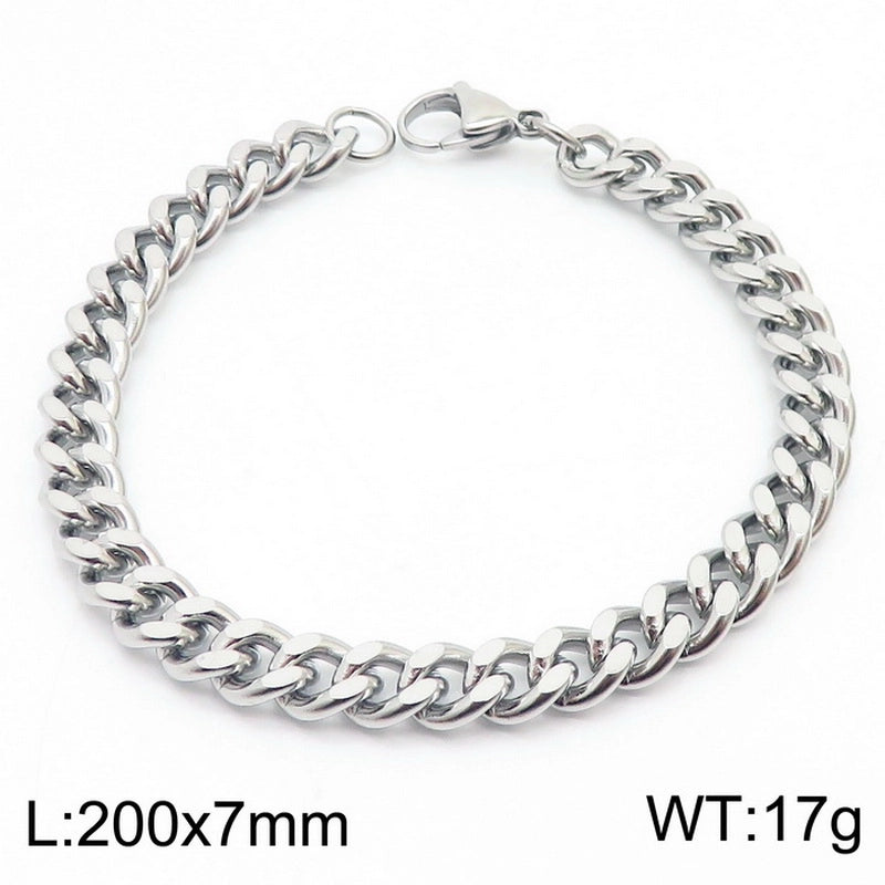 Stainless Steel Personality Fashion Trend Simple Two-Side Grinding Cuban Link Chain Bracelet Accessories