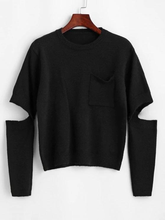 Crewneck Front Pocket Sweater With Detachable Sleeves