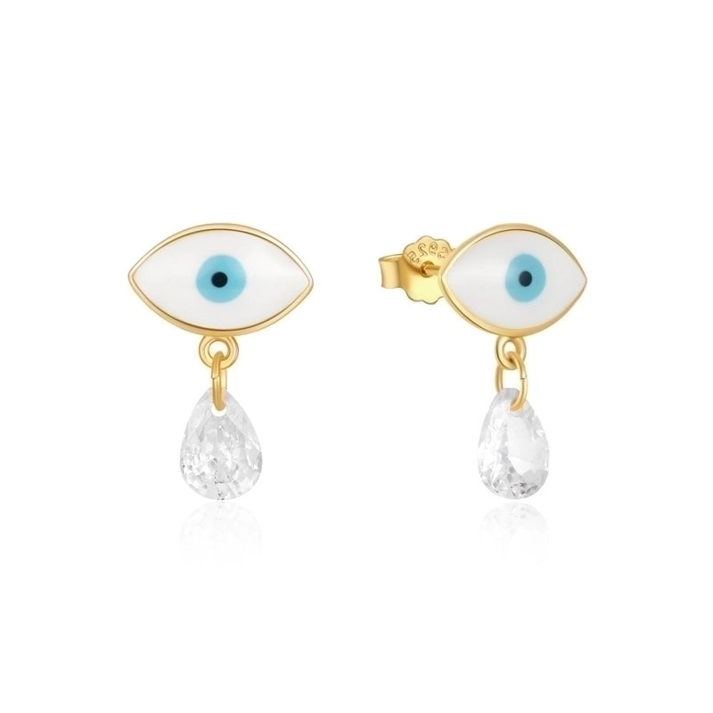 1 Pair 925 Sterling Silver Devil’s Eye Water Droplets Drop Earrings
