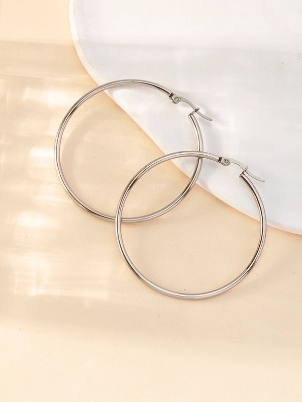 1 Pair Y2k Lady Artistic Solid Color Stainless Steel Hoop Earrings