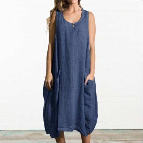 Casual Solid Color Pocket Loose Dress