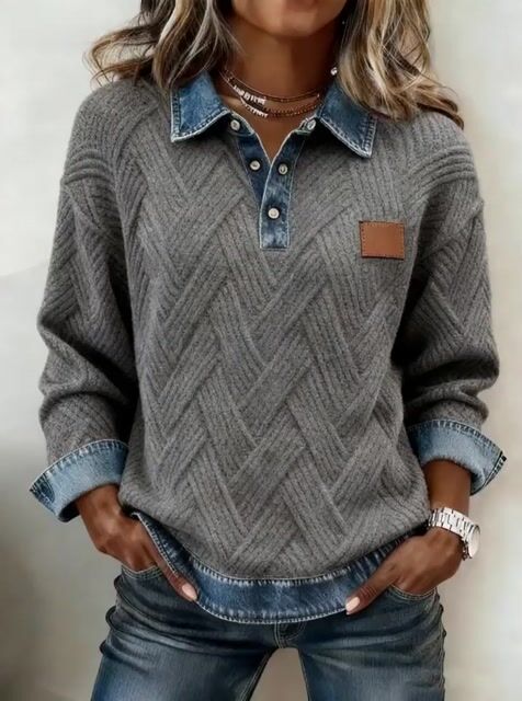 Women'S Casual Color-Blocked Pullover Sweatshirt 