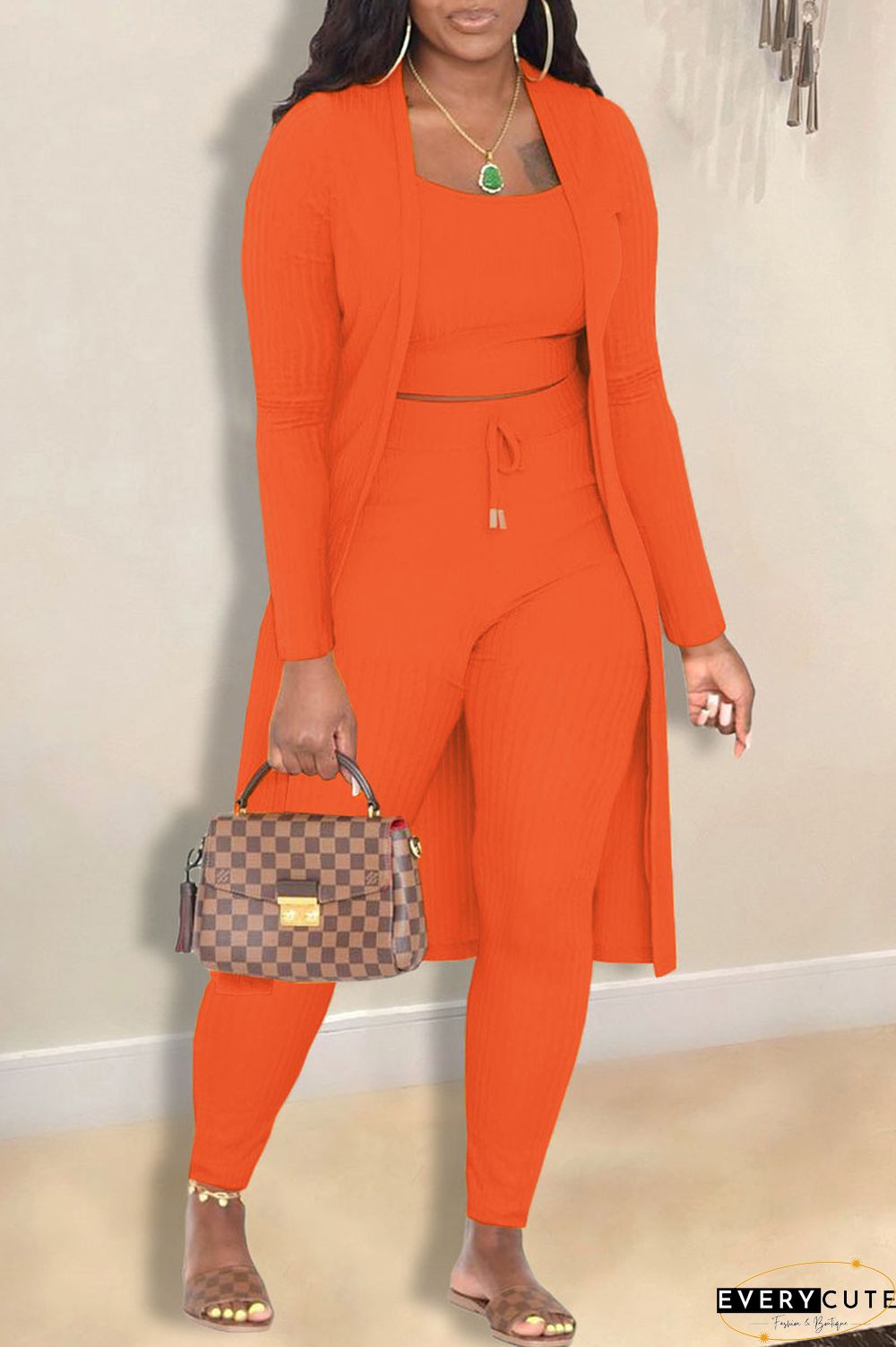 Casual Solid Cardigan Vests Pants Long Sleeve Three Piece Set