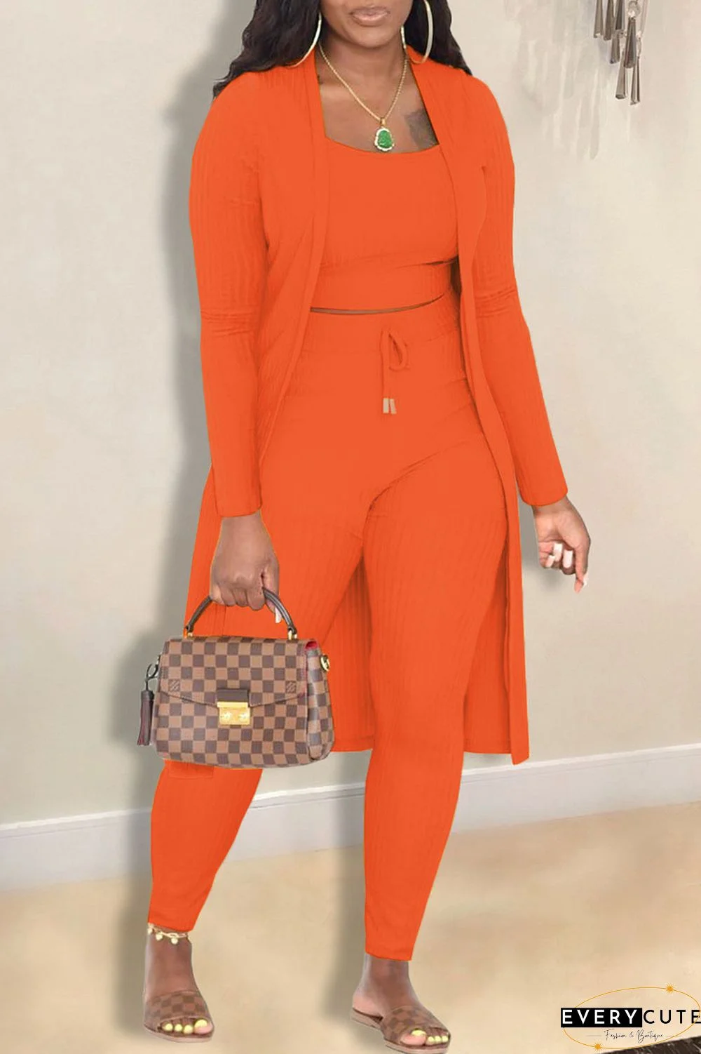 Casual Solid Cardigan Vests Pants Long Sleeve Three Piece Set