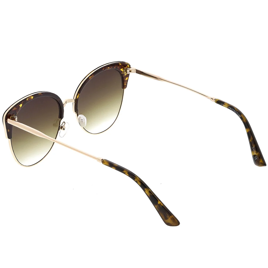 Oversize Half Frame Cat Eye glasses With Round Neutral Color Flat Lens 58mm