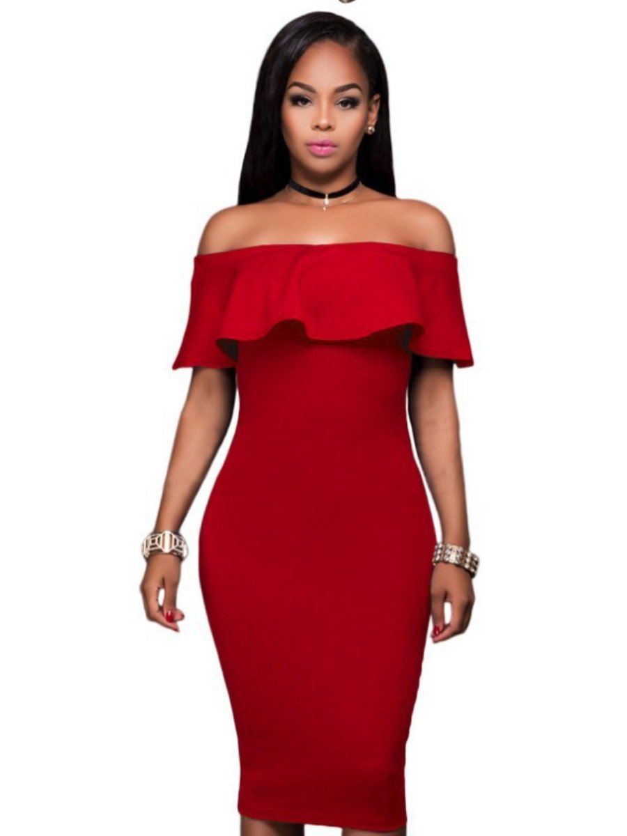Sexy Off the Shoulder Dress Ruffled Collar Ladies Bodycon Dress