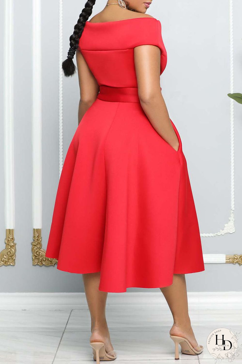 White Elegant Solid Patchwork Off the Shoulder A Line Dresses