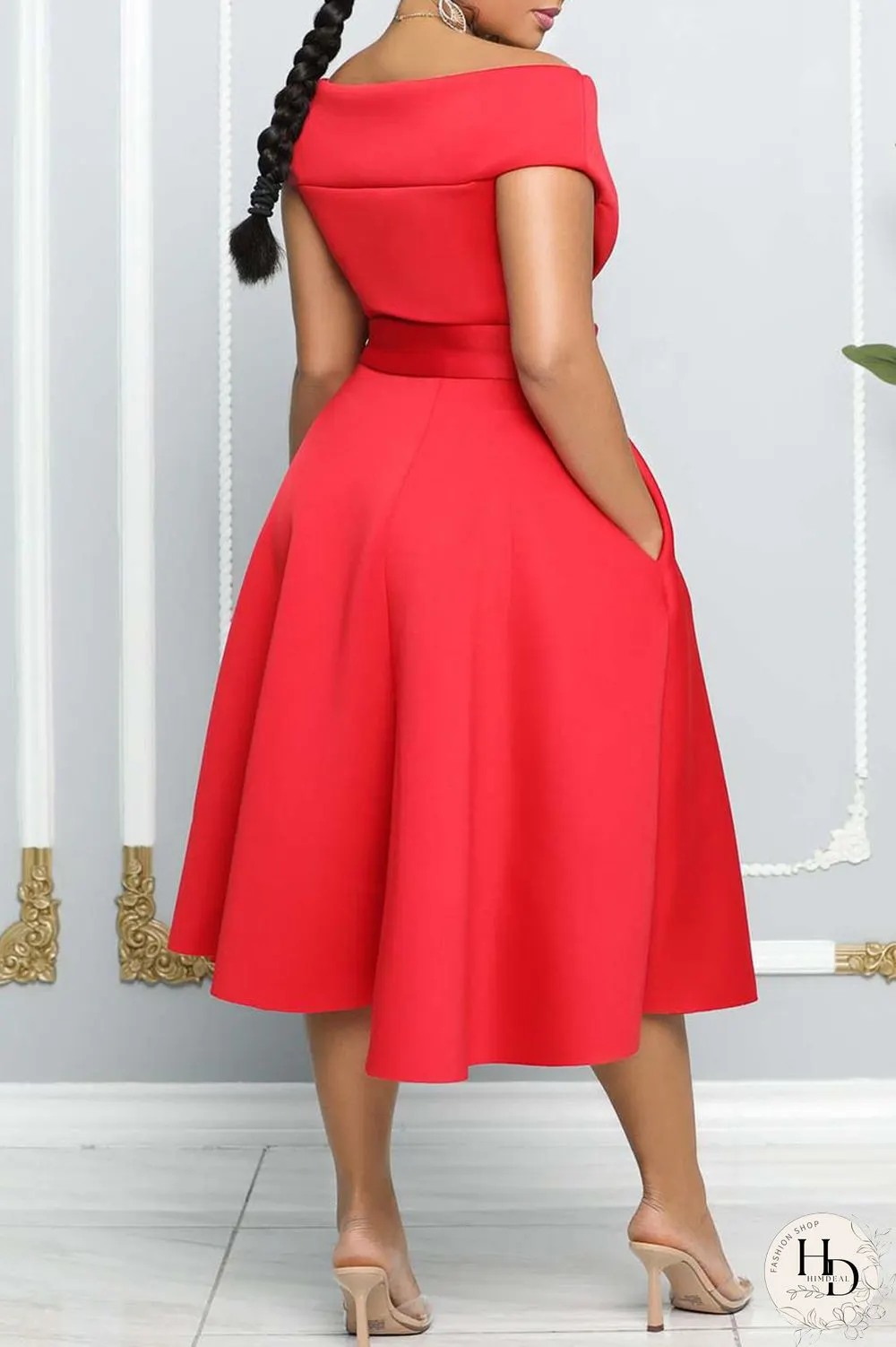 White Elegant Solid Patchwork Off the Shoulder A Line Dresses