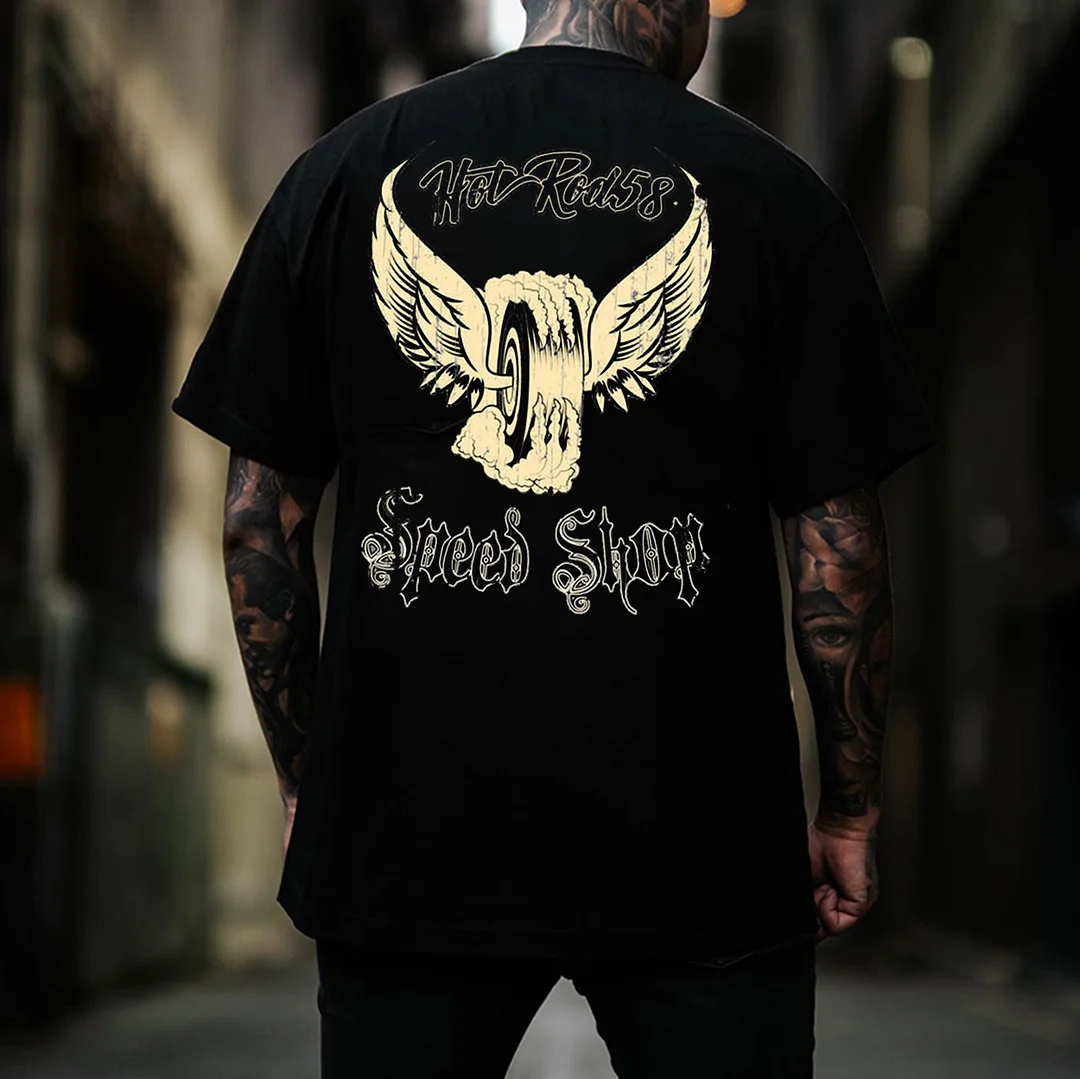 HOT ROD 58 SPEED SHOP Flywheel Print Men's T-shirt