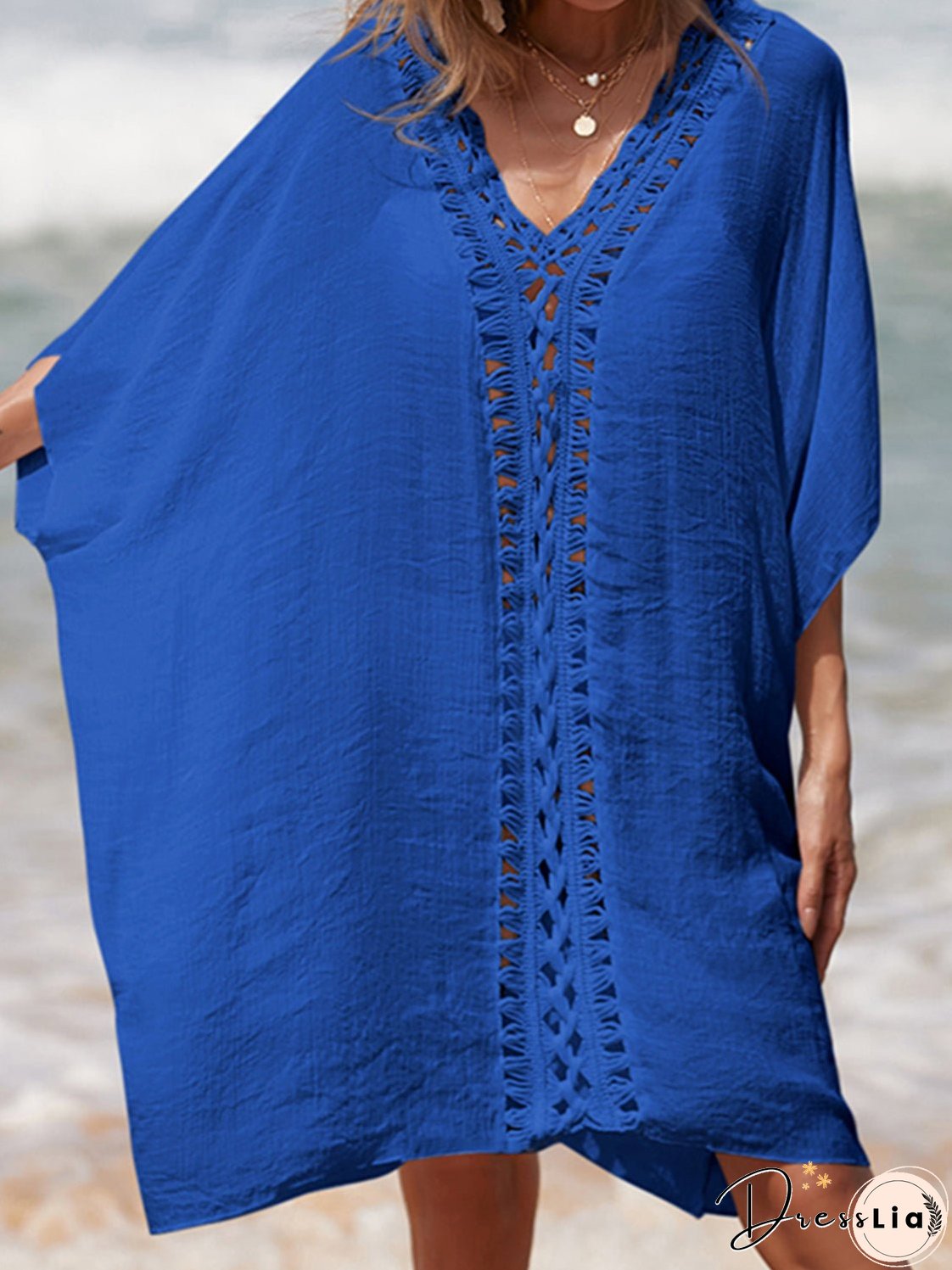 Cutout V-Neck Three-Quarter Sleeve Cover Up