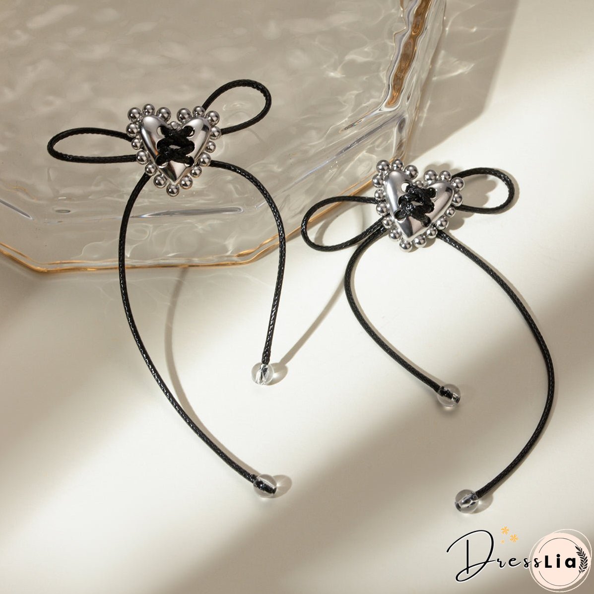 Stainless Steel Wax Rope Heart Earrings
