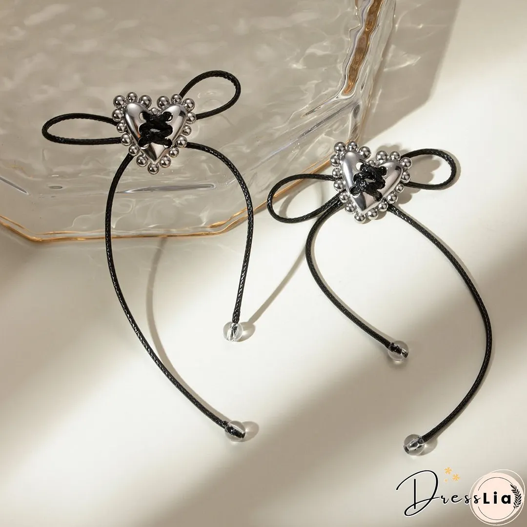 Stainless Steel Wax Rope Heart Earrings