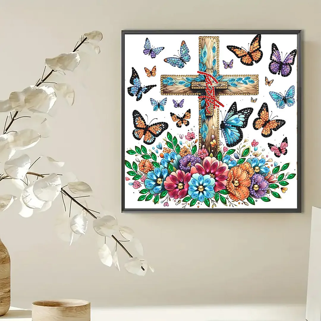 Diamond Painting - Partial Special Shaped Drill - Butterfly Cross(Canvas|30x30cm)