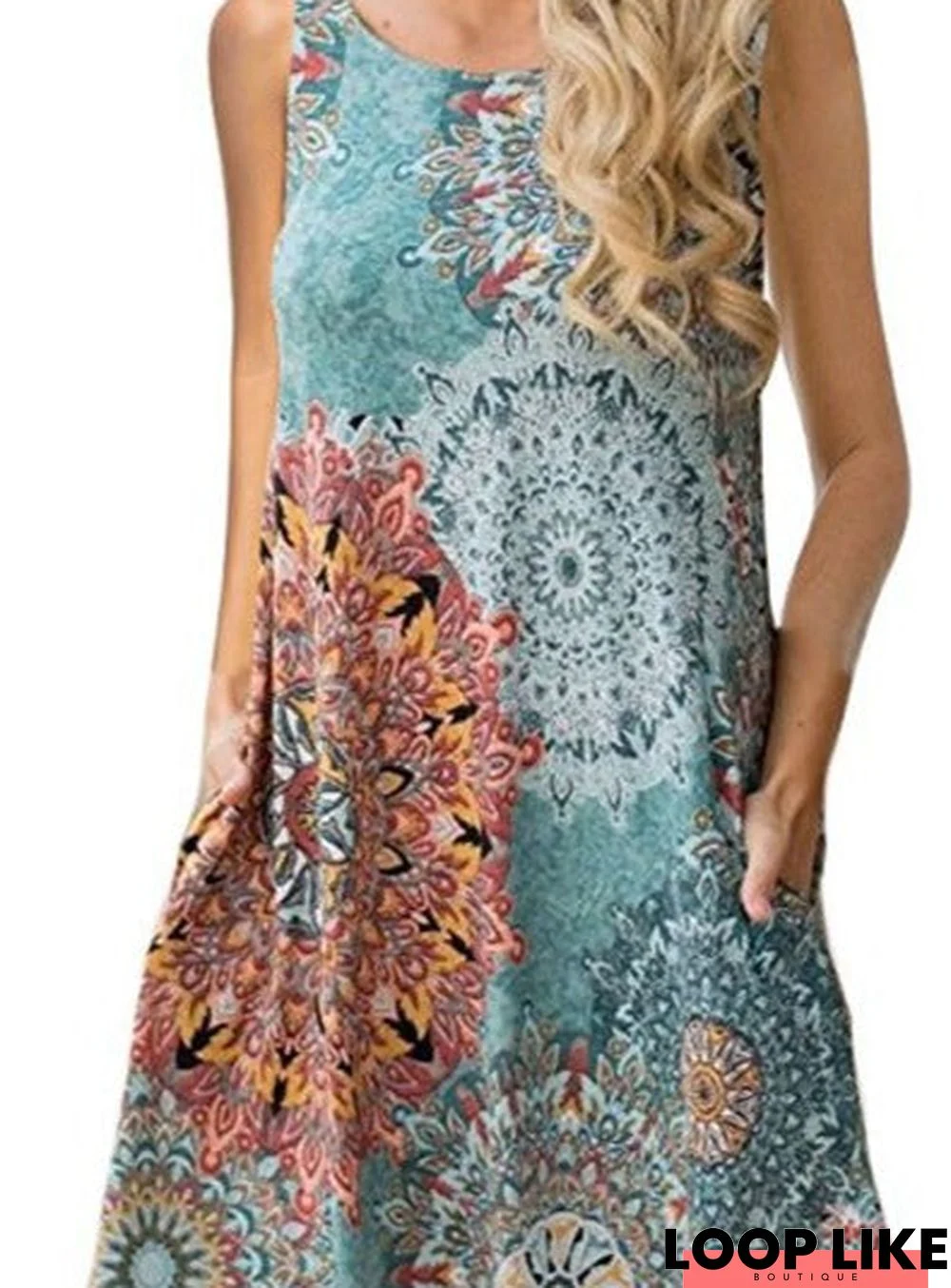 Printed Pocket Dress with Big Swing