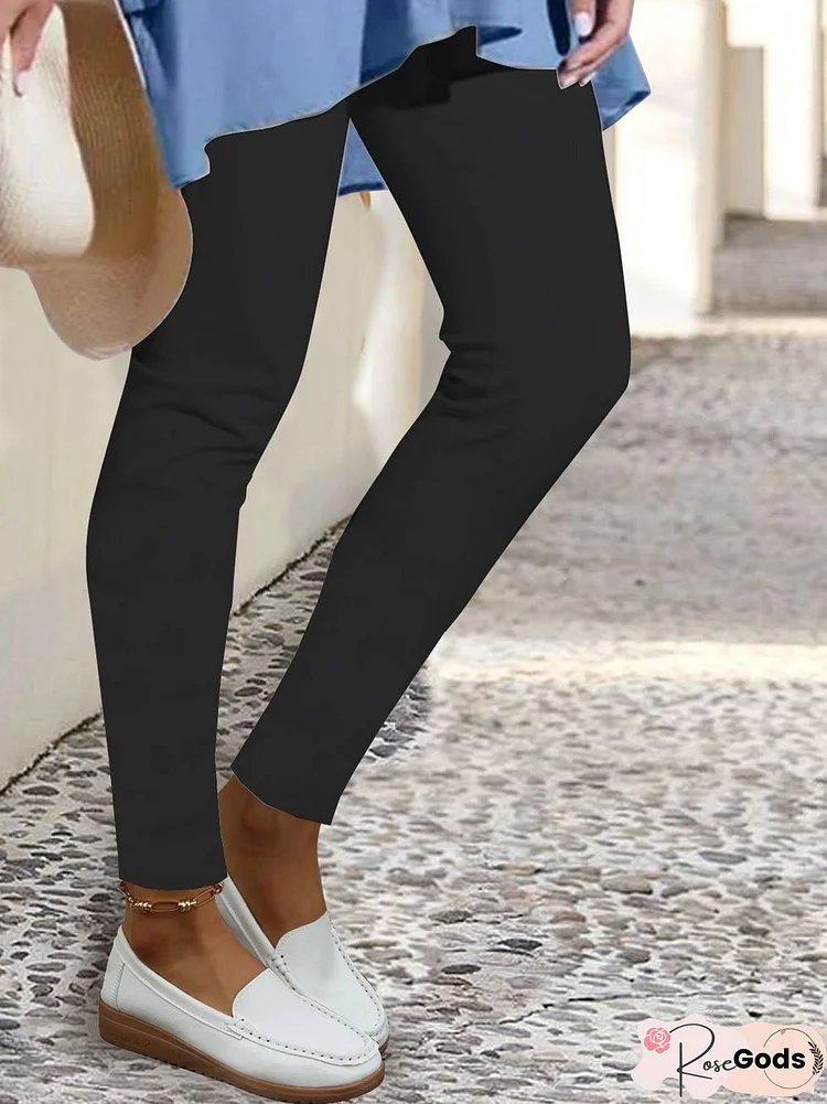 Plain Elastic Waist Foundation Simple High Elastic Pants Leggings Plus Size