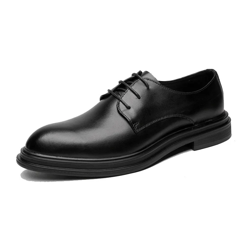 Tanguoant Tanguoant Leather Shoes Men's British Korean Version Pointed Patent Leather Black Fashion Shoes Business Dress Casual Bright Lace Shoes