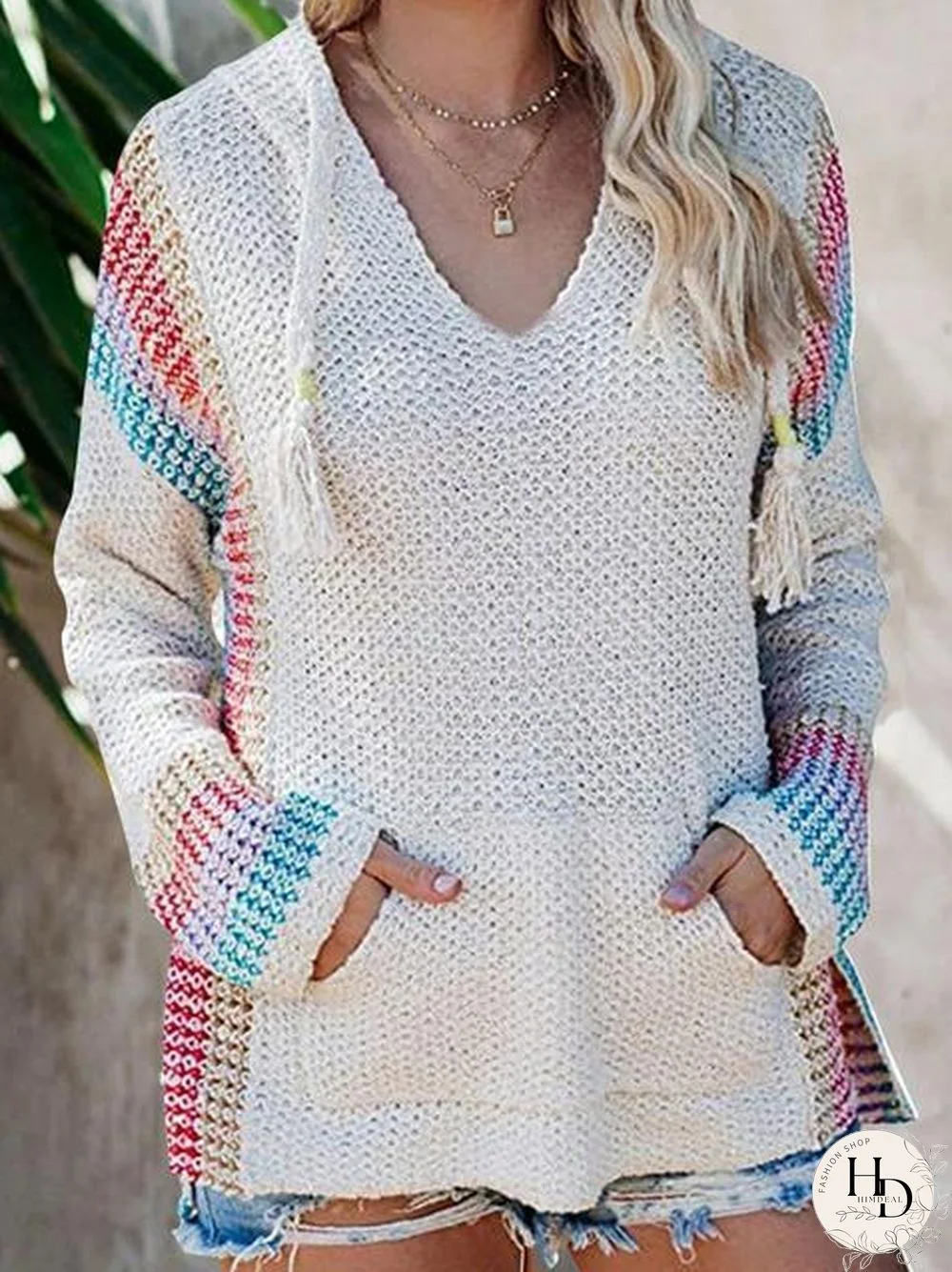 Boho Hooded Jumper Sweater With Pocket