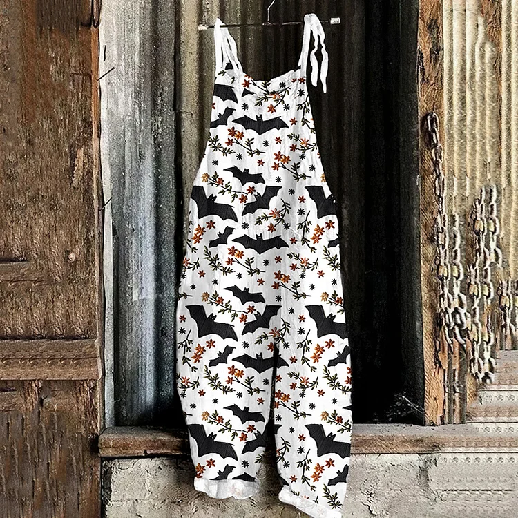 Comstylish Halloween Bat Print Loose Jumpsuit