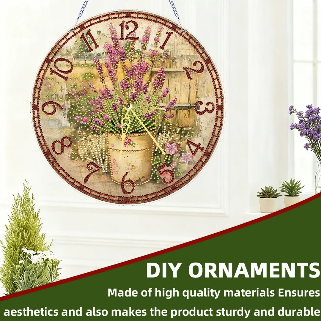 2D DIY Acrylic Garden Diamond Painting Clock Pendant w/ Clock Function Wall Art