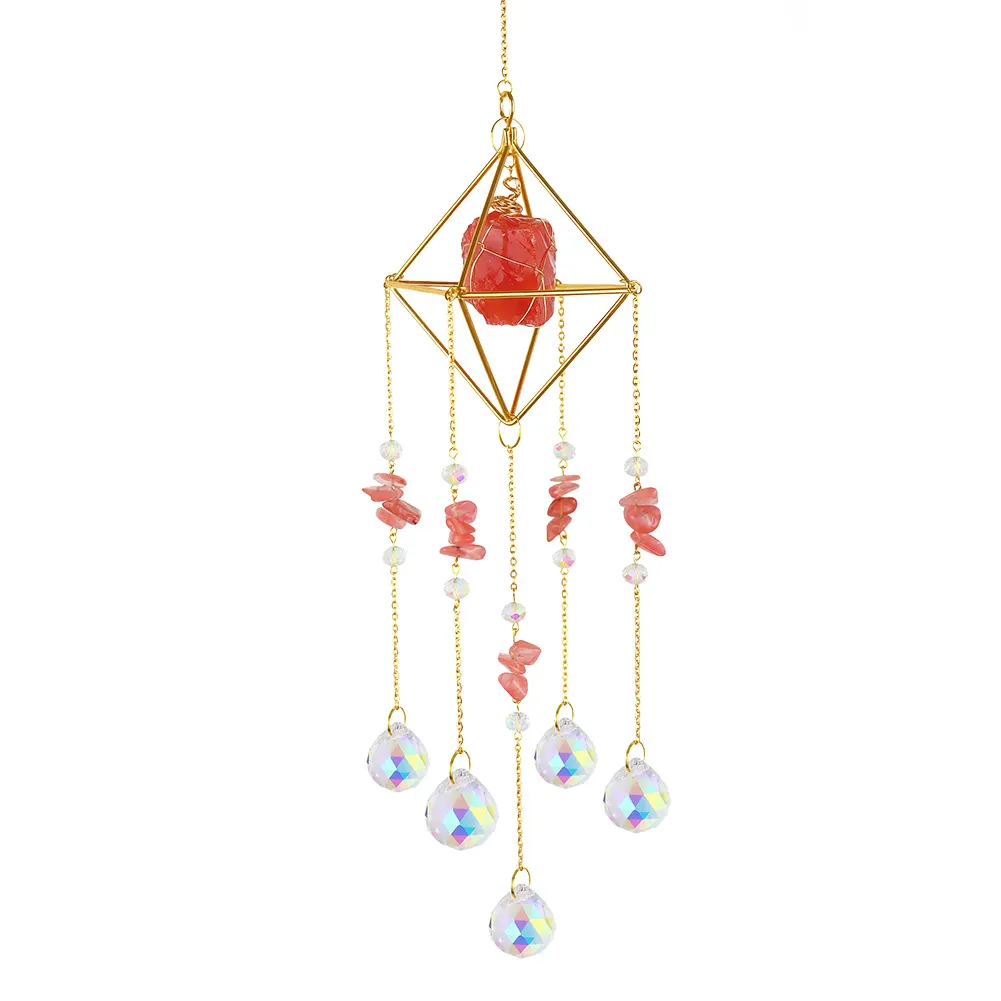 Crystal Wind Chimes Natural Stone Prism Lighting Ball Catcher Garden Decor