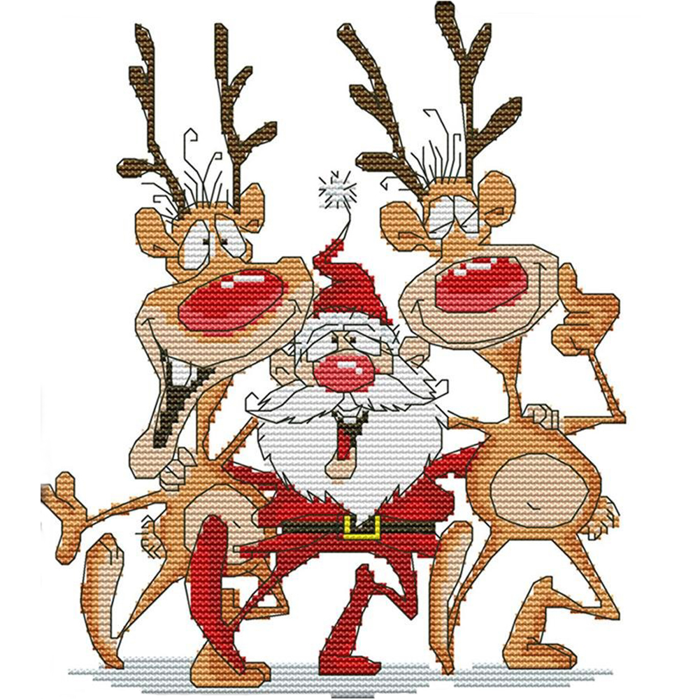 14ct Partial Counted Cross Stitch Santa And Reindeer 26 28cm