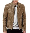 Men's Leather Stand Collar Zipper Punk Motorcycle Style Jacket Coat