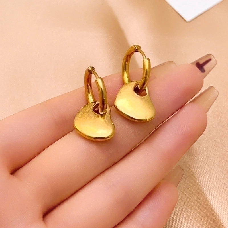 1 Pair Hip-Hop Vintage Style Heart Shape Polishing Plating 304 Stainless Steel Gold Plated Silver Plated Drop Earrings